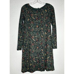 Peruvian Connection Dress Womens S Green Floral Long Sleeve Pima Cotton Modal